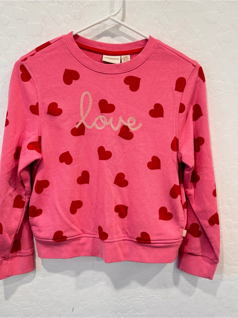 Scotch & Soda Pink Sweatshirt Red Heart Print Love Embroidery Girls Large 10/12